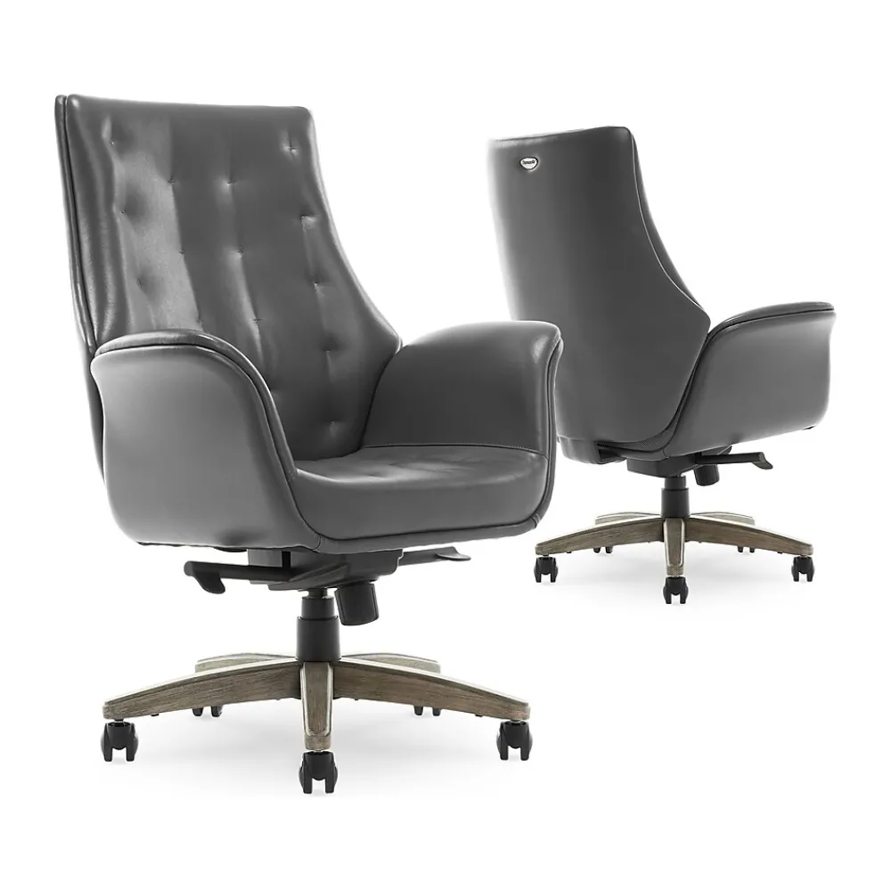 Office Chairs*Thomasville Furniture Brooks Ergonomic Bonded Leather Swivel Executive Chair, Gray (51493-GRY)