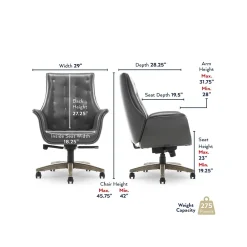 Office Chairs*Thomasville Furniture Brooks Ergonomic Bonded Leather Swivel Executive Chair, Gray (51493-GRY)