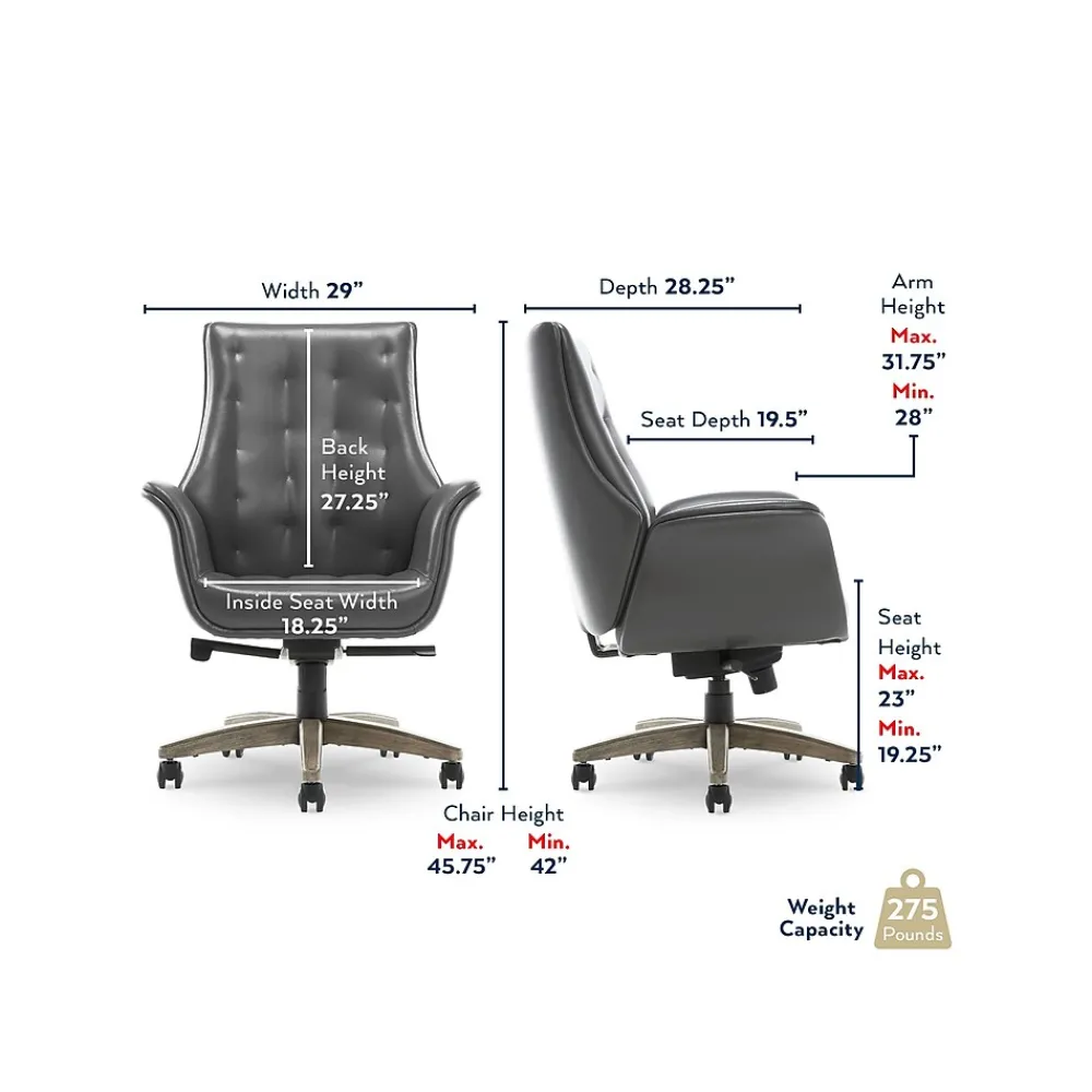 Office Chairs*Thomasville Furniture Brooks Ergonomic Bonded Leather Swivel Executive Chair, Gray (51493-GRY)