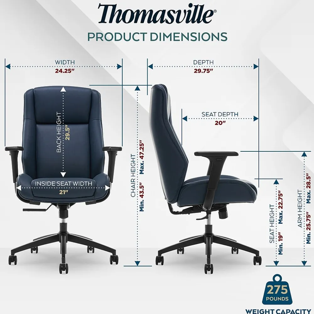 Office Chairs*Thomasville Furniture Darius Ergonomic Bonded Leather Swivel Executive Chair, Navy (51490-NVY)