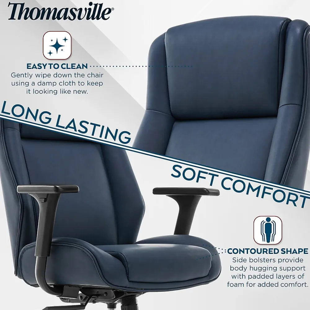Office Chairs*Thomasville Furniture Darius Ergonomic Bonded Leather Swivel Executive Chair, Navy (51490-NVY)