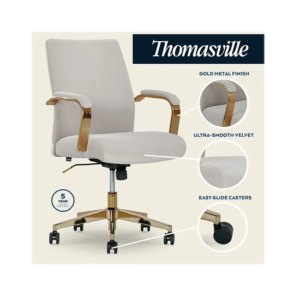 Ergonomic Chairs*Thomasville Furniture Jolie Ergonomic Fabric Swivel Desk Chair, (60068-LGRY) Light Gray