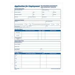 Hr Forms*TOPS ® Application for Employment, 2-Sided, 8-1/2 x 11", 50 Sheets/Pad, 2 Pads/Box (32851)