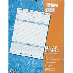 Accounting & Record Journals*TOPS ® Bill of Lading Unit Set, Ruled, 4-Part Carbonless, 11-7/16" x 8-1/2", 50/Pack (3847)