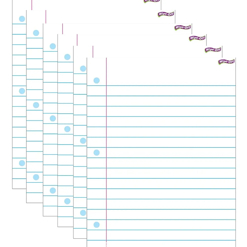 Dry Erase*Trend Enterprises Notebook Paper Wipe-Off Chart Laminated Paper Dry-Erase Whiteboard, 17" x 22", 6/Bundle (T-27308-6)
