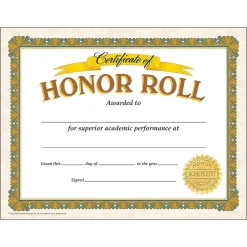 Awards & Certificates*Trend Enterprises TREND Honor Roll Classic Certificates, 30 Per Pack, 6 Packs (T-11307-6)