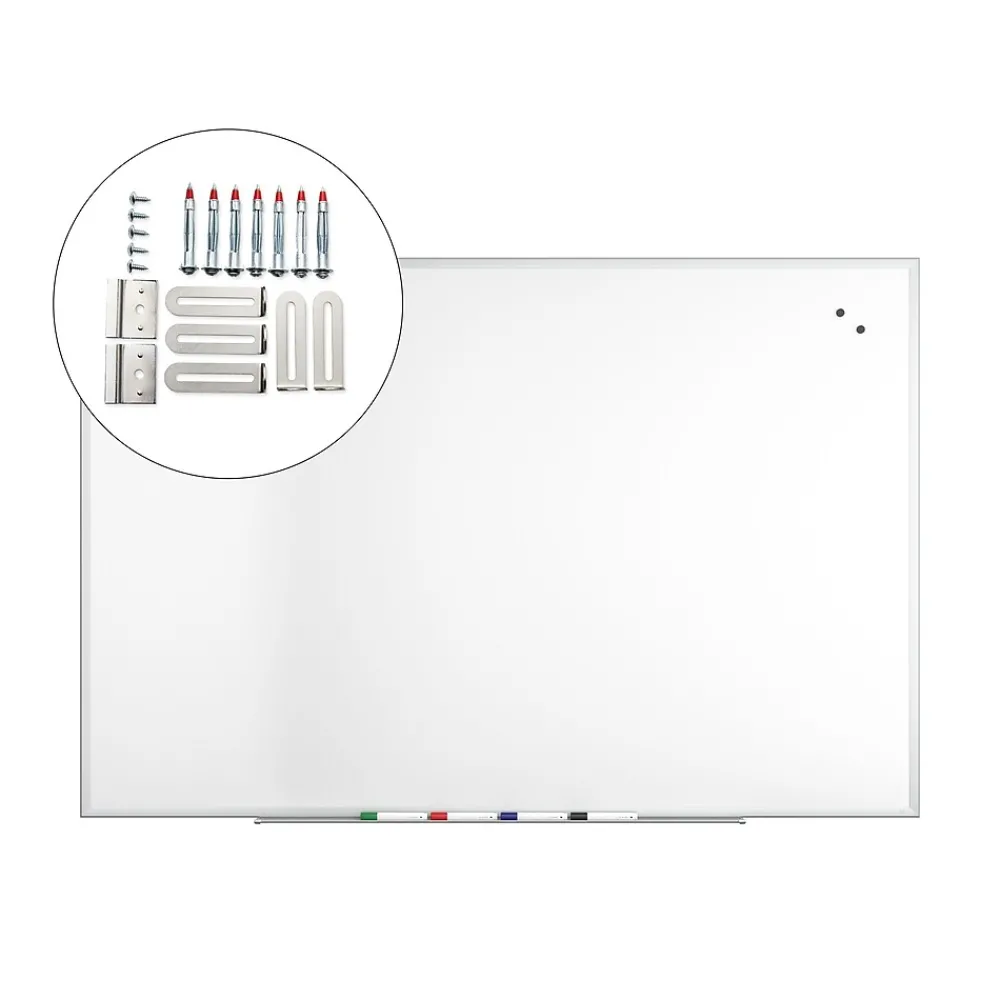 Dry Erase*TRU RED ™ Magnetic Steel Dry Erase Board, Satin Frame, 6' x 4' (TR61177)