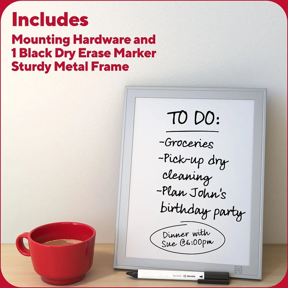 Dry Erase*TRU RED Melamine Dry-Erase Whiteboard, Aluminum Frame, 8.5" x 11" (TR62580)
