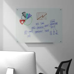 Dry Erase*TRU RED ™ Tempered Glass Dry Erase Board, Frosted, 4' x 3' (TR61199)