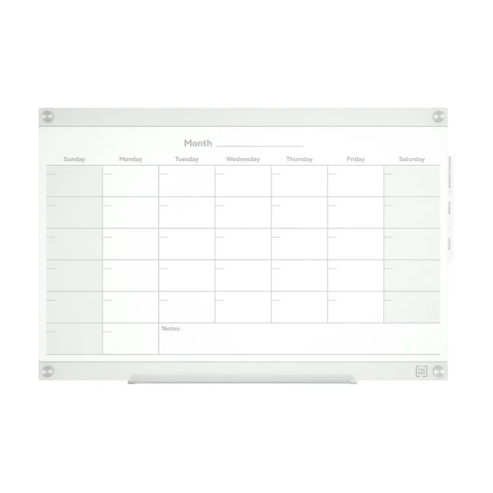 Dry Erase*TRU RED ™ Templated Magnetic Glass Dry-Erase Whiteboard, 3' x 2' (TR62139)