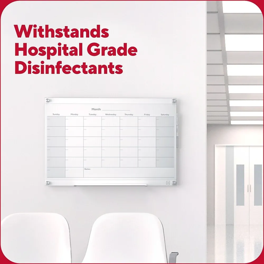 Dry Erase*TRU RED ™ Templated Magnetic Glass Dry-Erase Whiteboard, 3' x 2' (TR62139)