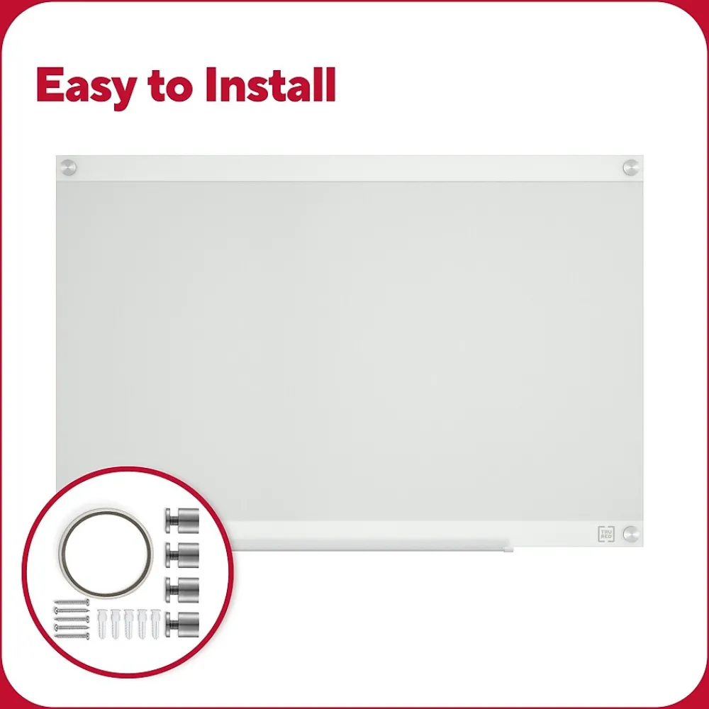 Dry Erase*TRU RED ™ Templated Magnetic Glass Dry-Erase Whiteboard, 3' x 2' (TR62139)
