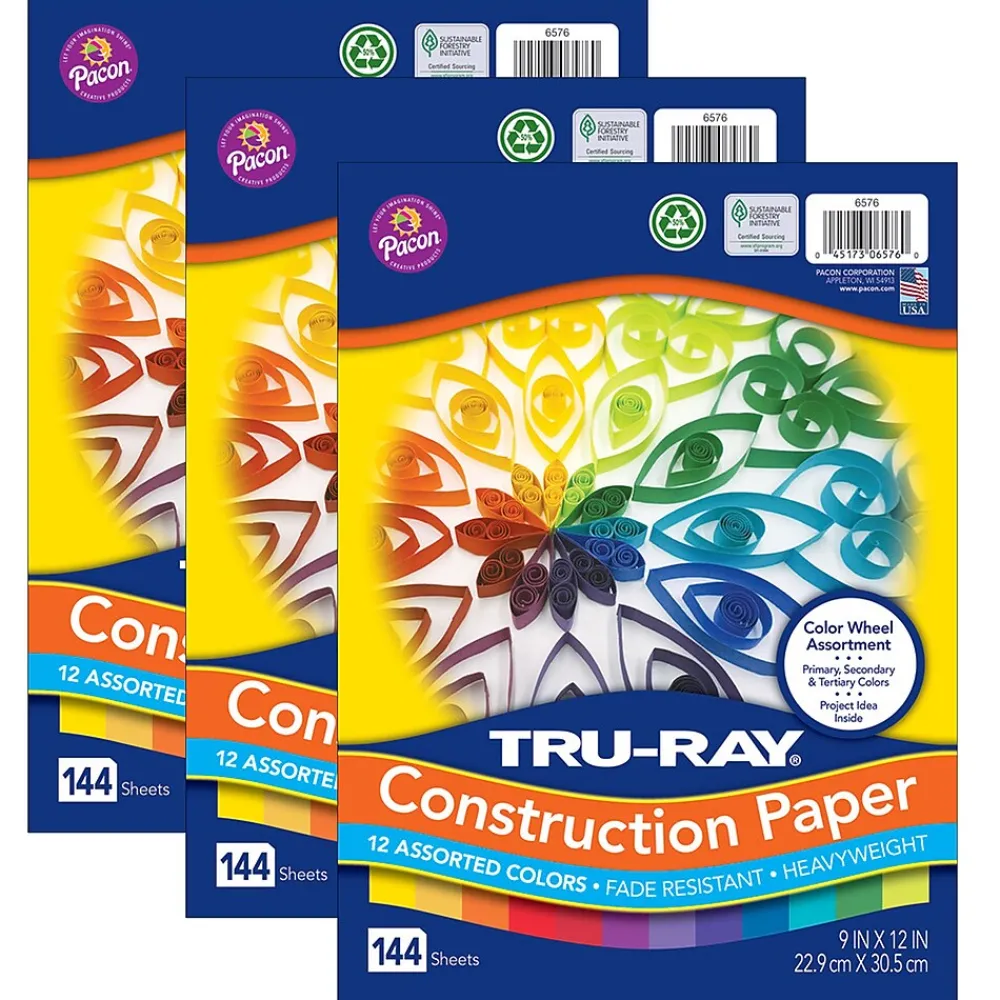 Construction Paper*Tru-Ray Color Wheel Assortment 9" x 12" Construction Paper, Assorted, 144 Sheets/Pack, 3 Packs/Bundle (PAC6576-3)