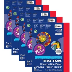 Construction Paper*Pacon Tru-Ray® Construction Paper, Festive Red, 9" x 12", 50 Sheets Per Pack, 5 Packs (PAC103431-5)