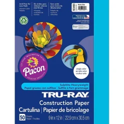 Construction Paper*Pacon Tru-Ray® Construction Paper, Atomic Blue, 9" x 12", 50 Sheets Per Pack, 5 Packs (PAC103400-5)