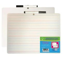 Dry Erase*Flipside Two-Sided Rectangular, Primary Ruled/Blank Dry Erase Whiteboard, With Marker, 9" x 12", Pack of 3 (FLP19034-3)