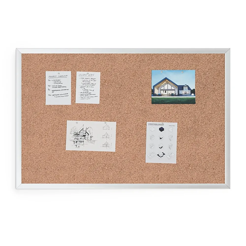 Bulletin*U Brands Cork Bulletin Board, 35" x 23", Silver Aluminum Frame