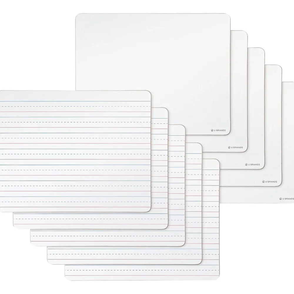 Dry Erase*U Brands Double Sided Dry Erase Student Boards, Ruled and Plain, 12" x 9", 10/Pack (483U00-01)
