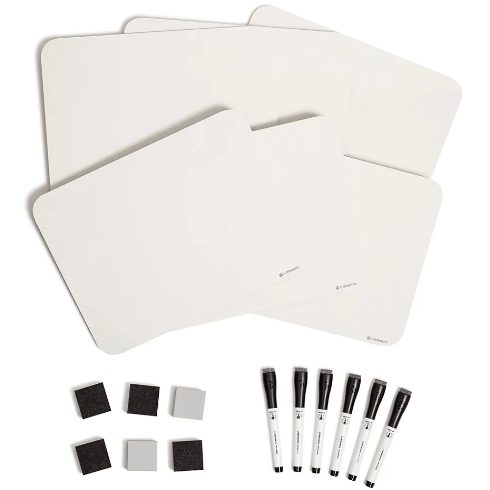 Dry Erase*U Brands Dry-Erase Whiteboard, 12" x 9", 6/Pack (3135U00-01)