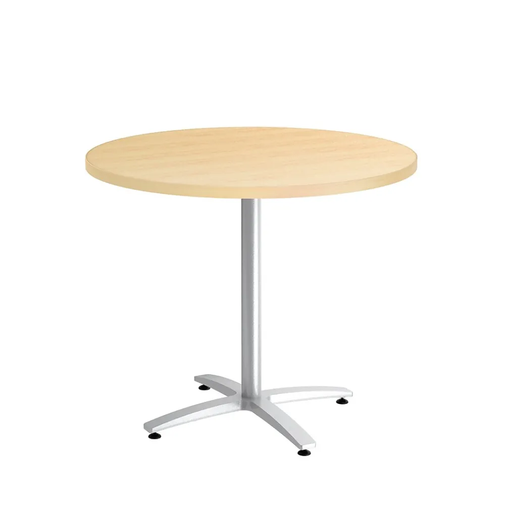 Conference Room Tables*Union & Scale ™ Multipurpose 36" Round Natural Maple Laminate Seated Height Silver Base Table (54789)
