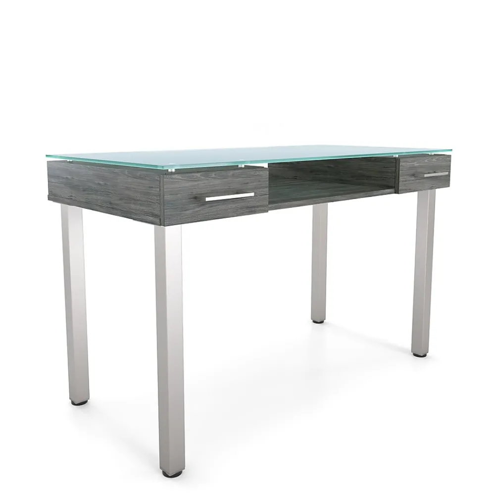 Office Desks*Union & Scale ™ Prestige 47"W Glass Computer and Writing Desk, Gray (UN56948)