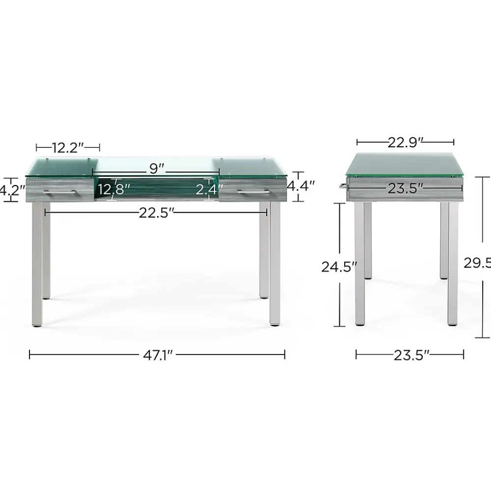 Office Desks*Union & Scale ™ Prestige 47"W Glass Computer and Writing Desk, Gray (UN56948)