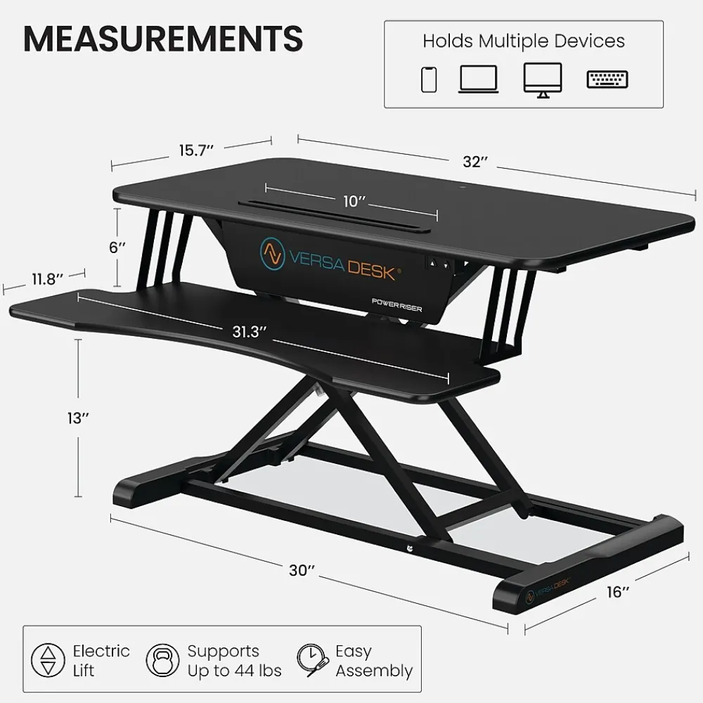 Standing Desks*VersaDesk Power Riser 32"W Electric Adjustable Standing Desk Converter, Black (VDPR3124-BB)