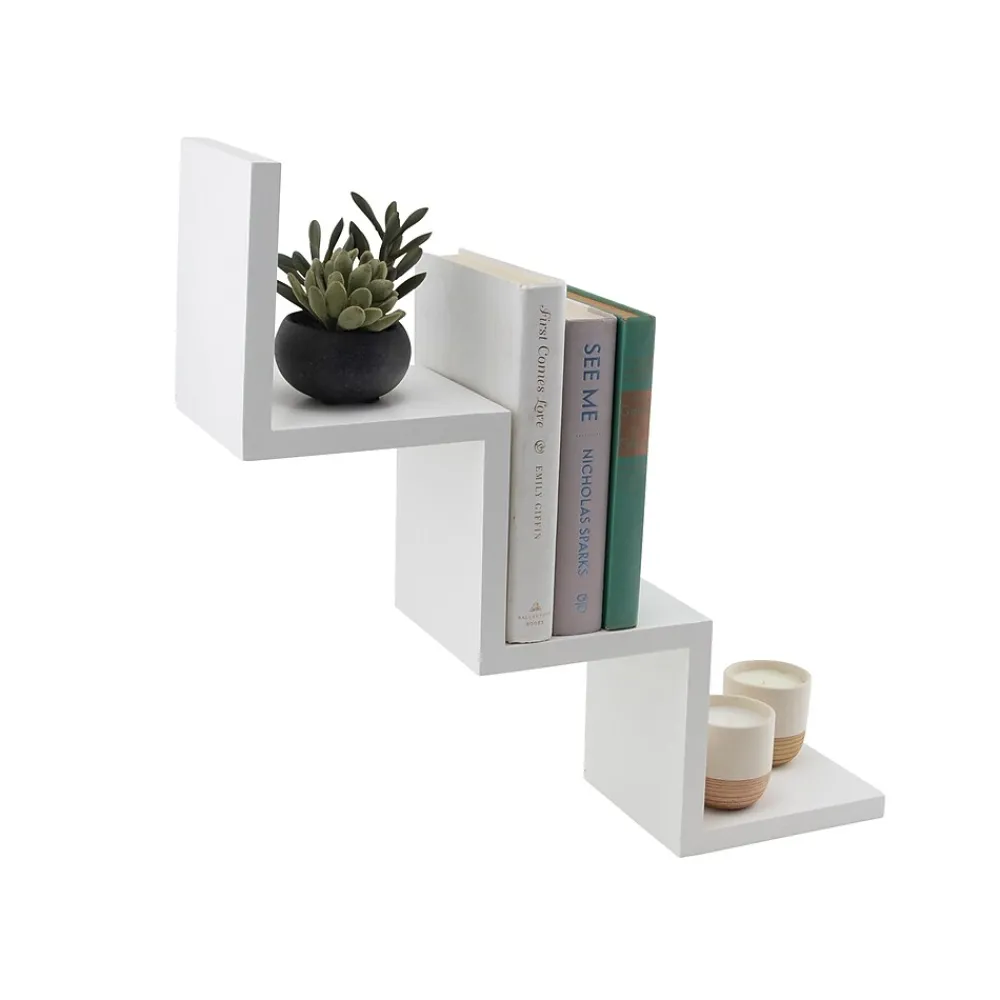 Shelving*V-Light 3-Shelf Wall-Mounted Ladder-Style Unit, 17.25", White (VW161006W)