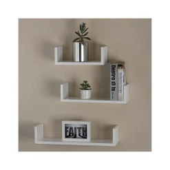 Shelving*V-Light Wood Wall-Mounted Shelves, White, 3/Pack (VW161011W)