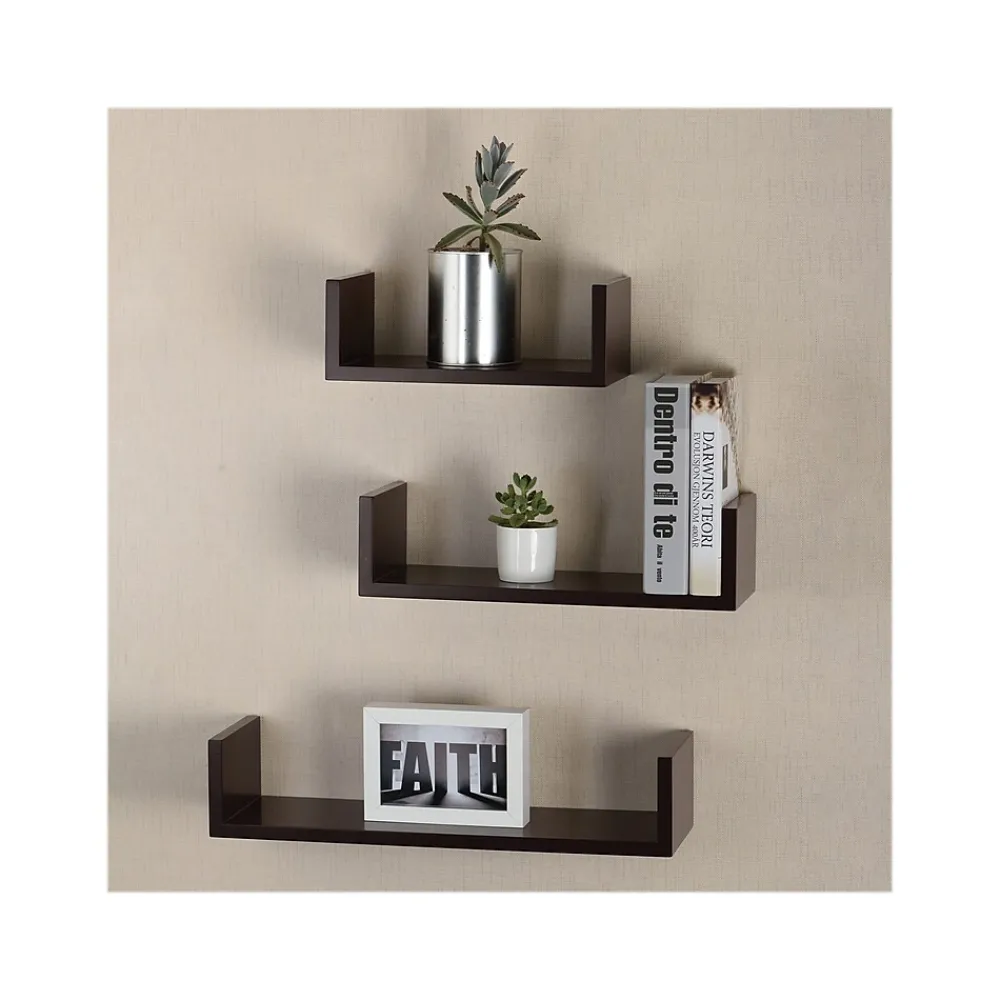 Shelving*V-Light Wood Wall-Mounted Shelves, Espresso, 3/Pack (VW161011E)