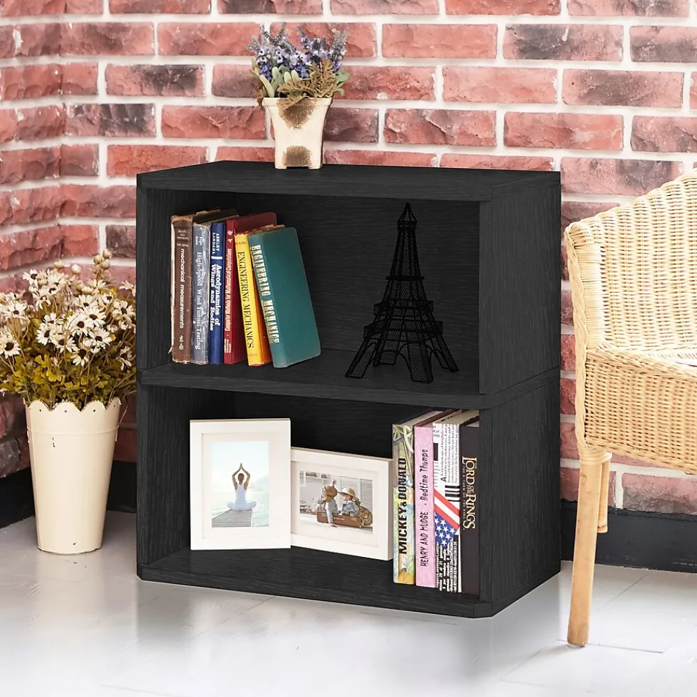 Bookcases*Way Basics 24.7"H Webster 2-Shelf Bookcase Organizer and Modern Eco Storage Shelf Unit, Black Wood Grain (WB-2SHELF-BK)