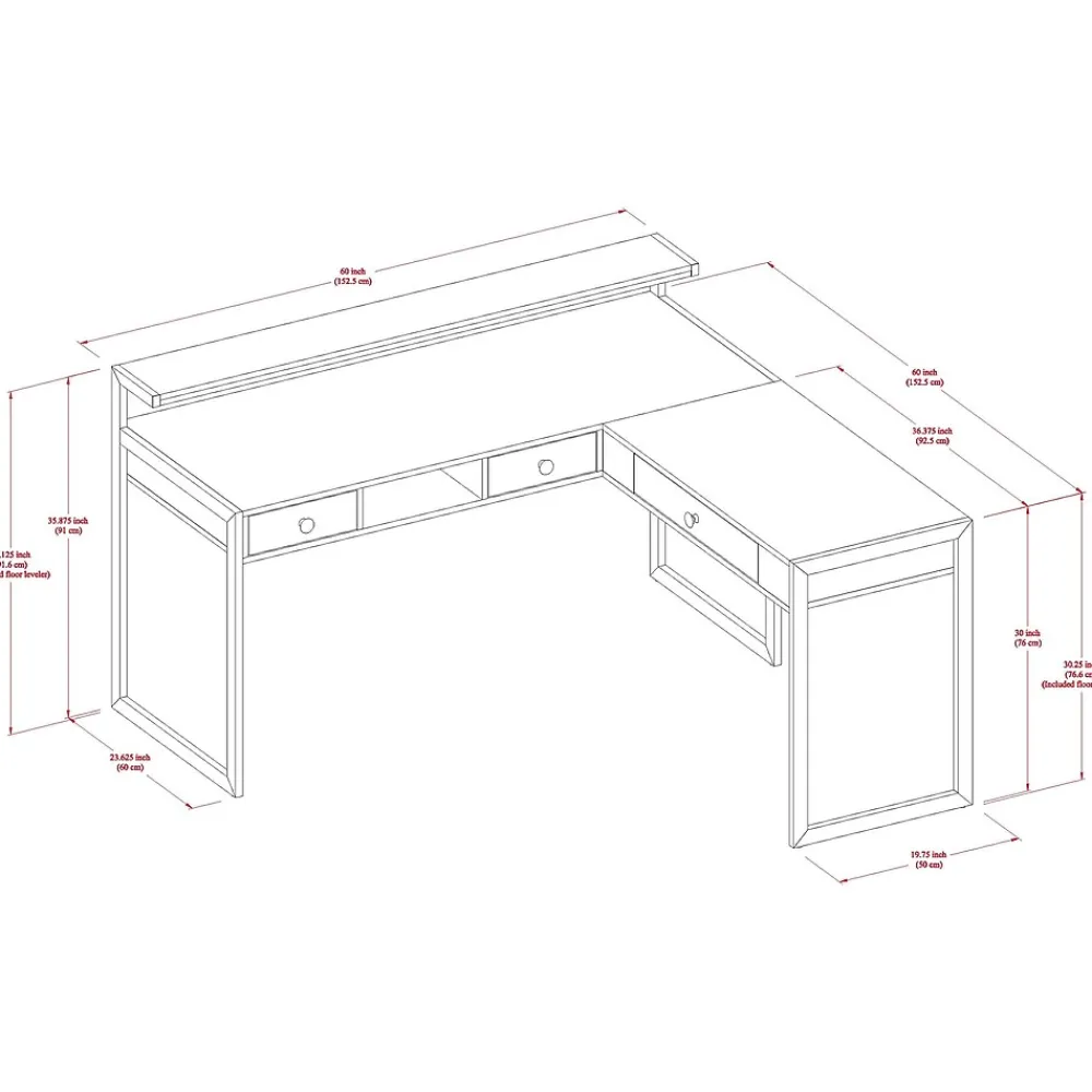Corner Desks*Whalen Asherton 60" W L-Shaped Computer Desk, Fawn Aged Oak (SPUS-ASHD)