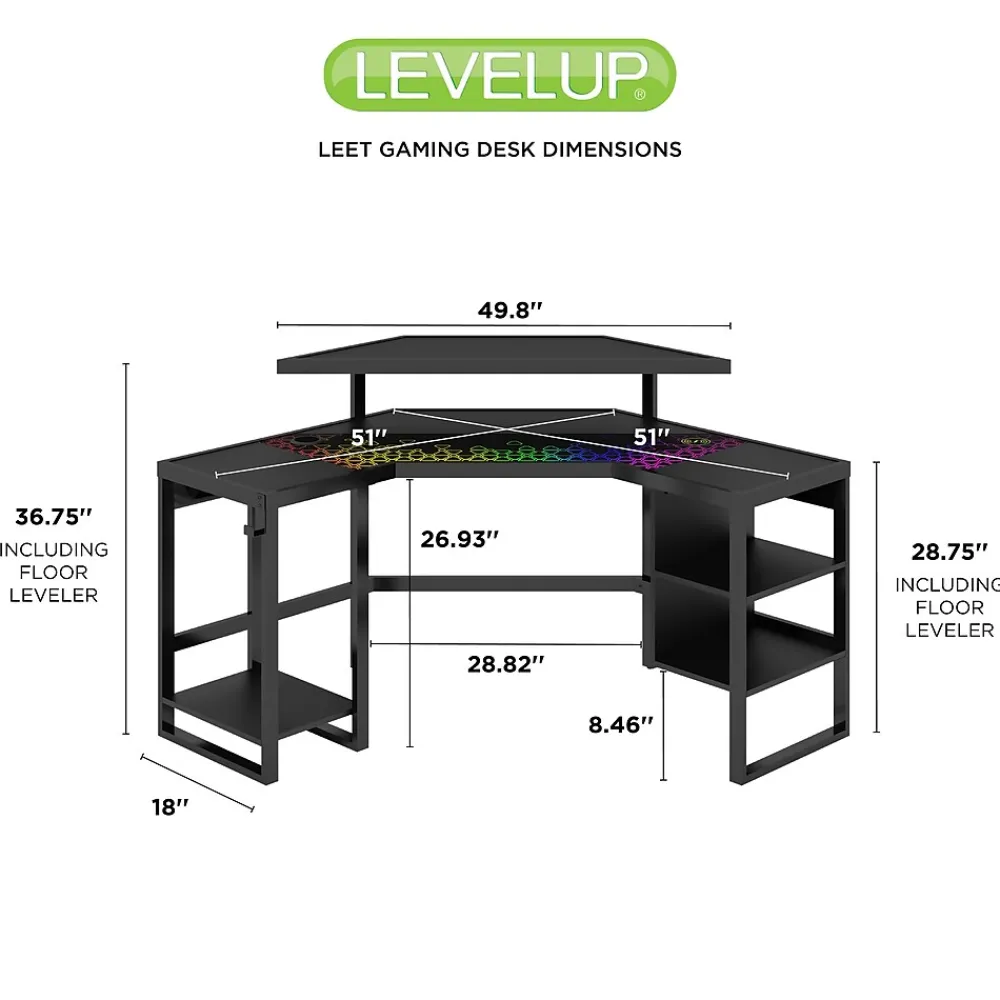 Corner Desks*Whalen Leet LevelUp 53"W Corner Desk, Onyx (SPLS-LTCGD)