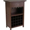 Storage Cabinets*Winsome 40.4" x 26.6" x 15.7" Wood Wine Cabinet With 1-Drawer, Glass Rack, Antique Walnut