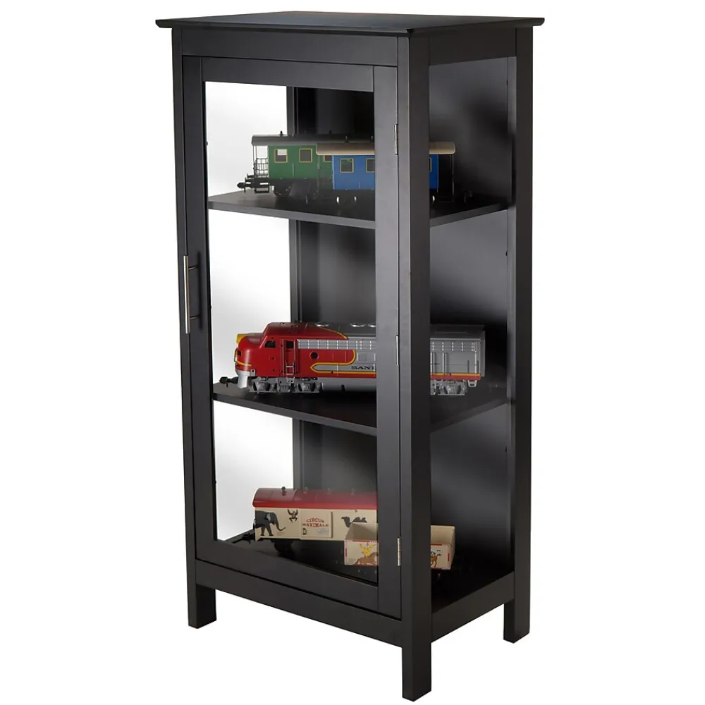 Bookcases*Winsome Poppy Display Cabinet with 3-Sided Tempered Glass, 47.2"H, Black (20523)