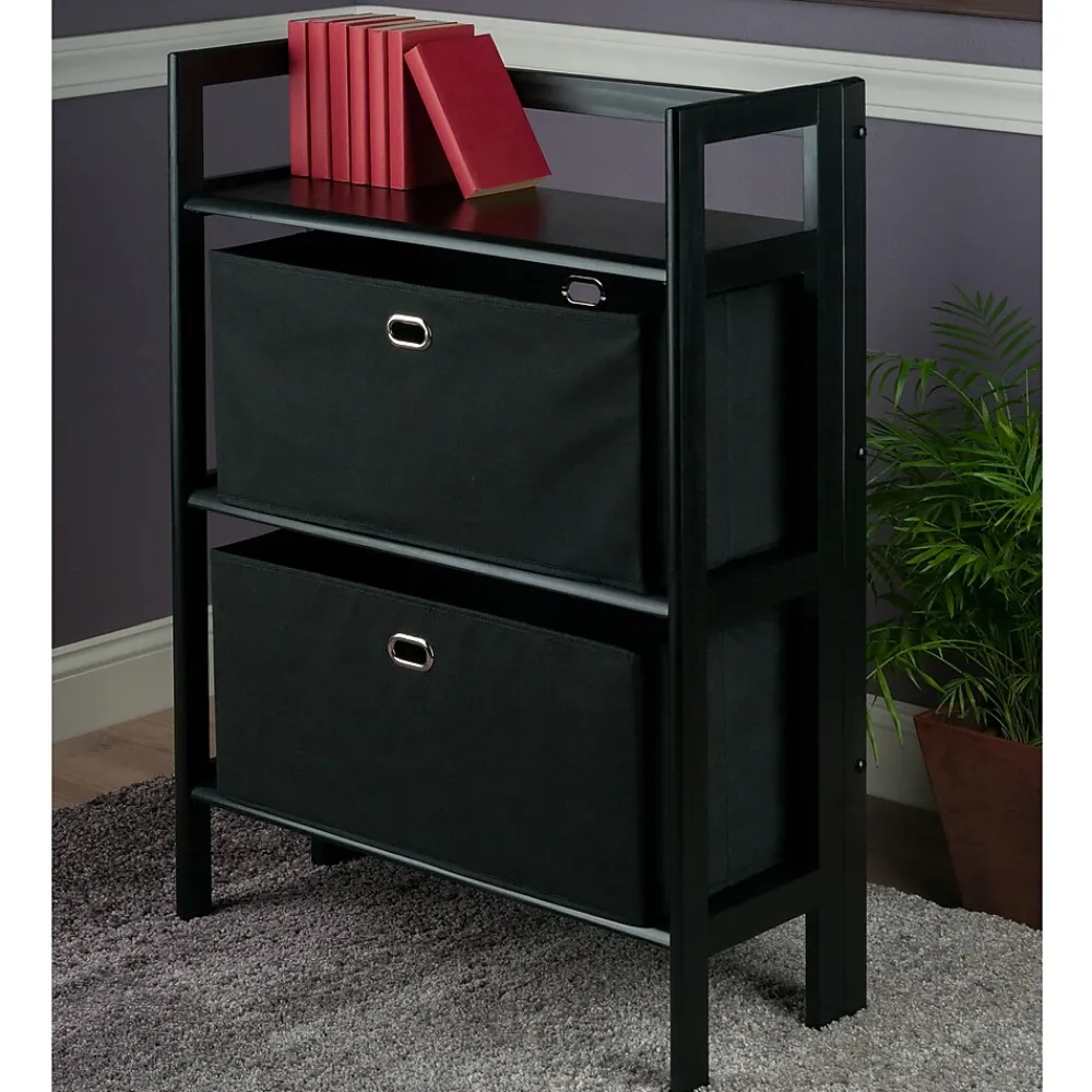 Bookcases*Winsome Torino 3-Pc Folding Bookcase w/ Fabric Baskets, Black/Black (20306)