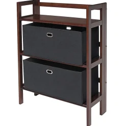 Bookcases*Winsome Torino 3-Pc Folding Bookcase w/ Fabric Baskets, Walnut/Black (94395)