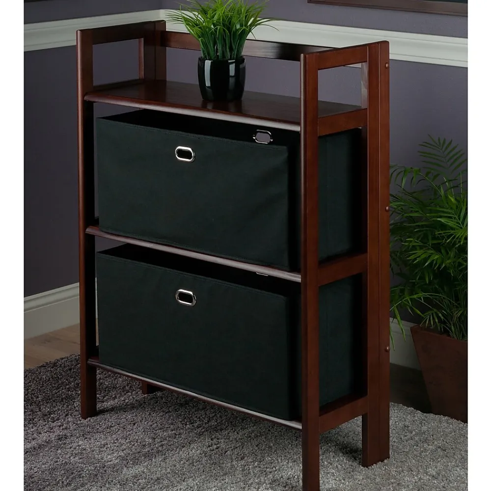 Bookcases*Winsome Torino 3-Pc Folding Bookcase w/ Fabric Baskets, Walnut/Black (94395)